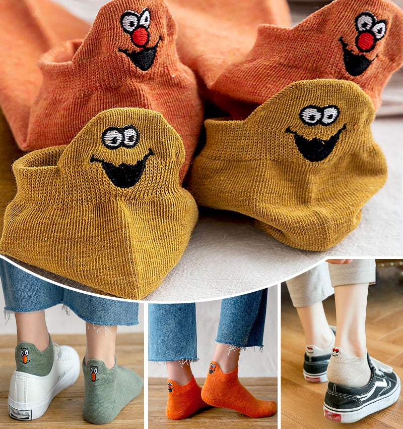 IBEILLI جوارب إيبيللي النسائية اللطيفة 10 أزواج من القطن كاواي مطرزة مضحكة منخفضة القص للنساء والفتيات (عبوة 10 قطع من سمسم مع صندوق هدايا) - Image 4